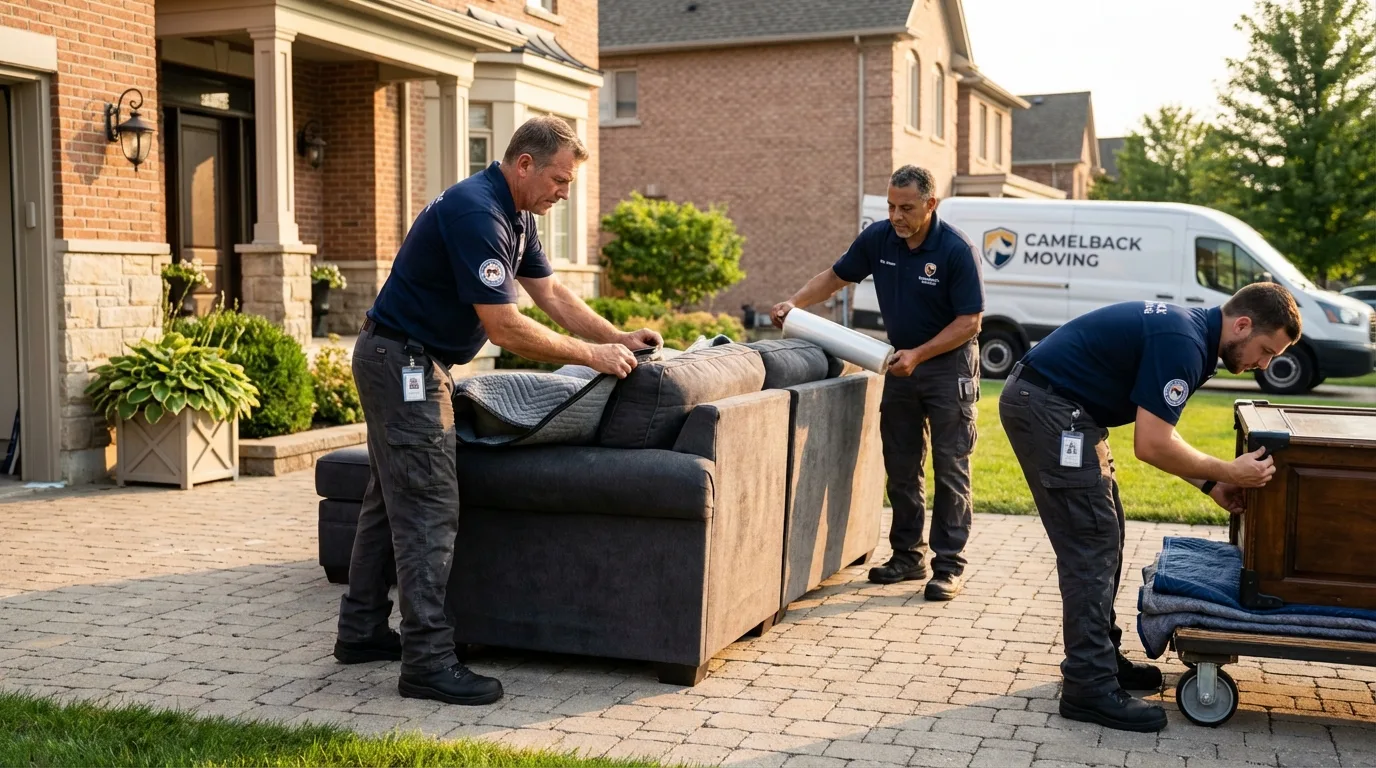 Large estate moving crew wrapping furniture in Monticello, IL
